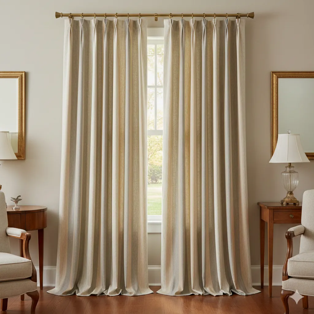 Elegant classic linen drapes in neutral tones